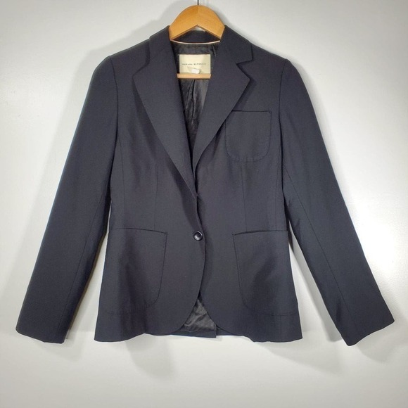 Banana Republic Wool Stretch 2 Button Blazer Black Size 4 - Picture 11 of 11